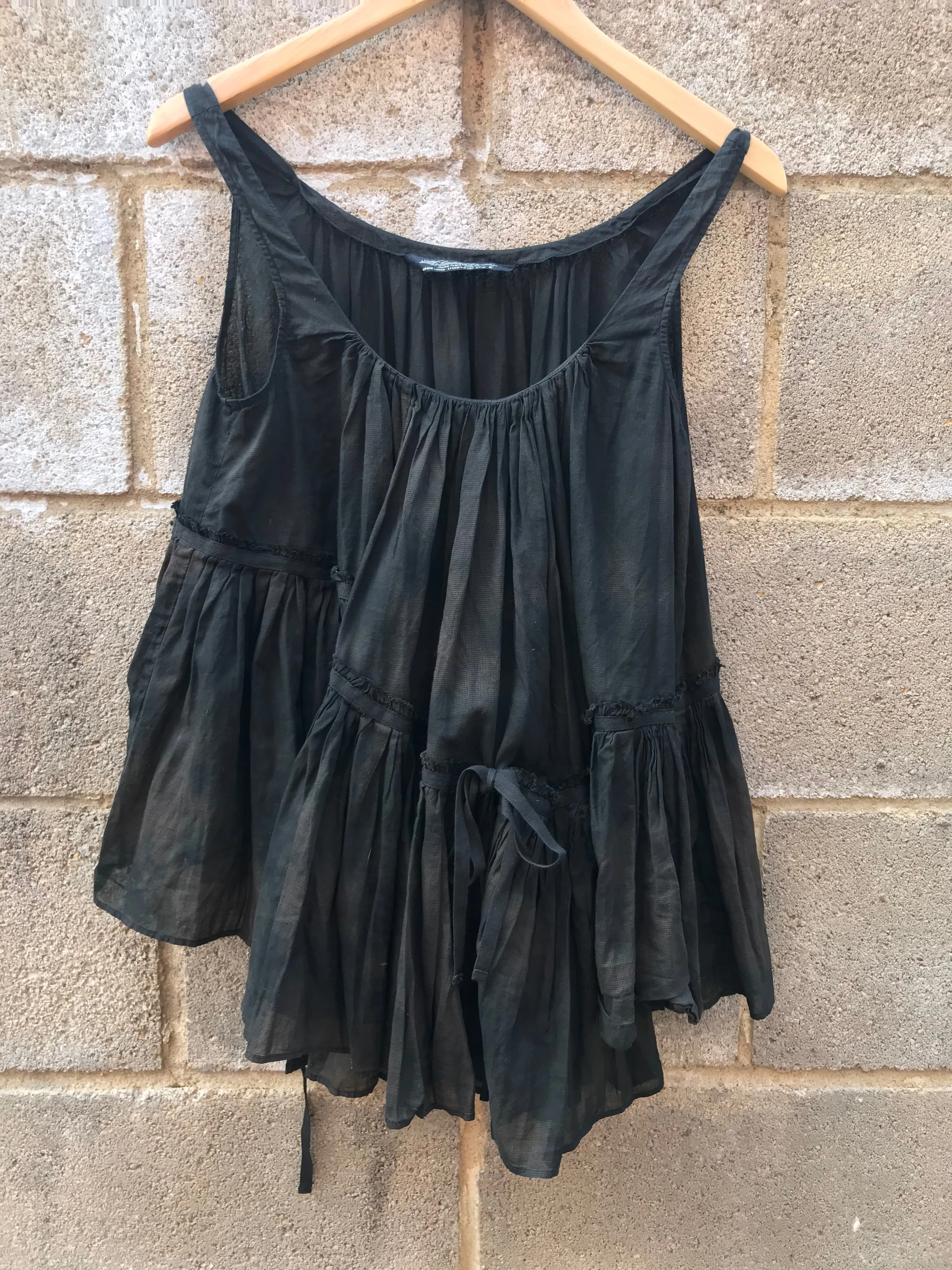 All Saints Size 6 Oversized Ruffled Top, Black/Brown Tie Dye Style Colouring