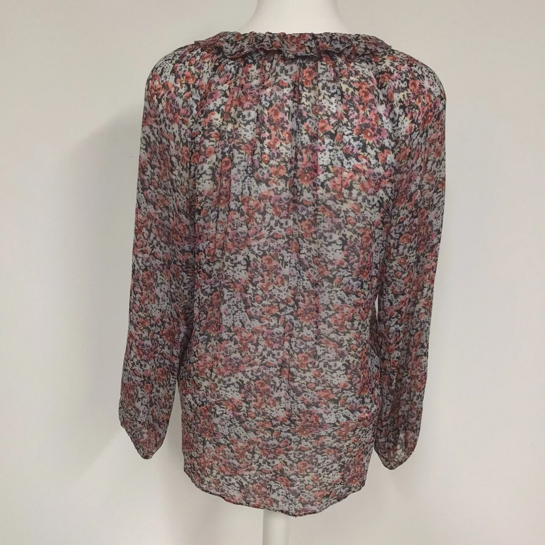 AllSaints Pink & Black Floral Print Blouse Size S