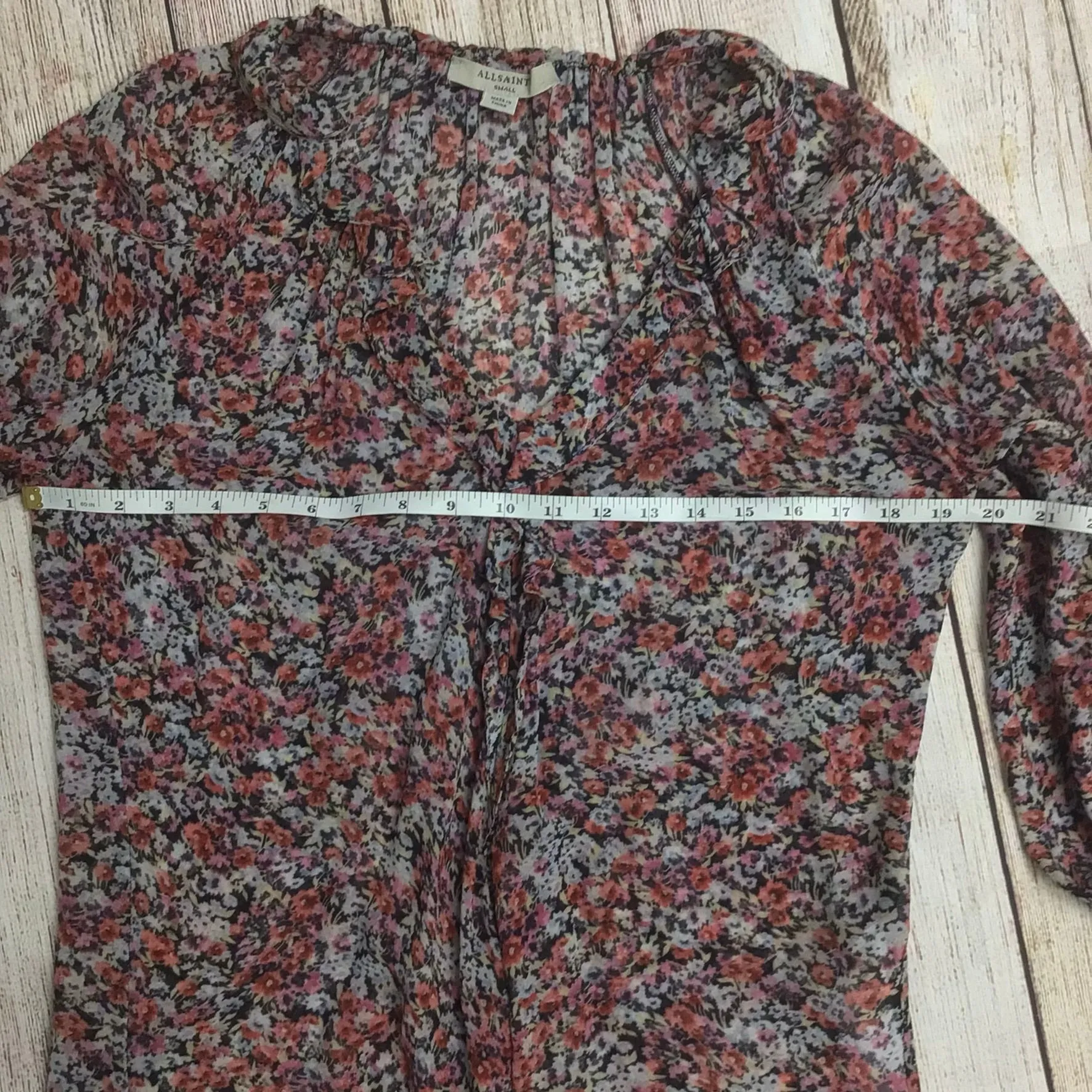 AllSaints Pink & Black Floral Print Blouse Size S