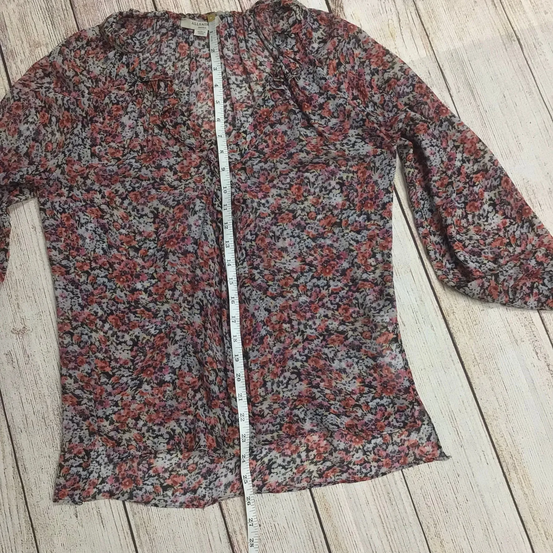 AllSaints Pink & Black Floral Print Blouse Size S