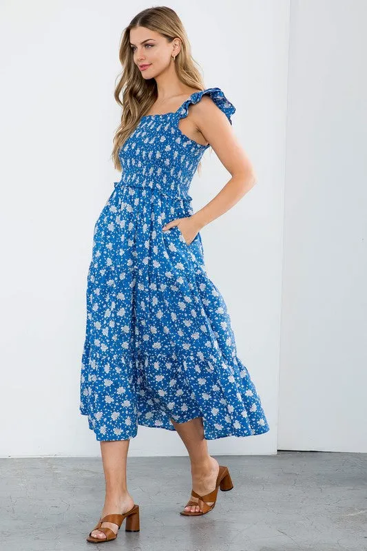 Amelia Smocked Tiered Flower Print Dress