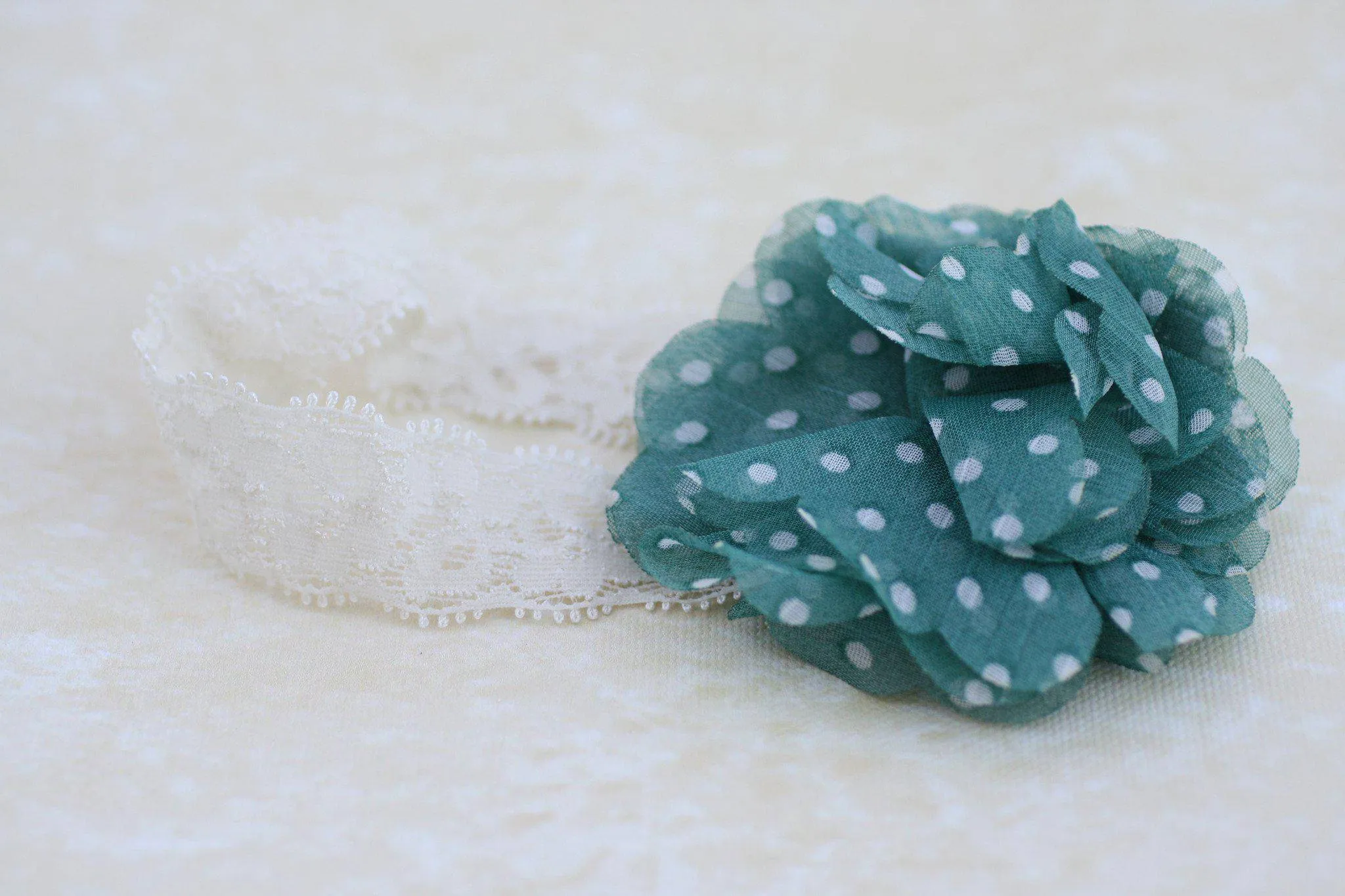 Aqua White Polka Dot Flower Headband