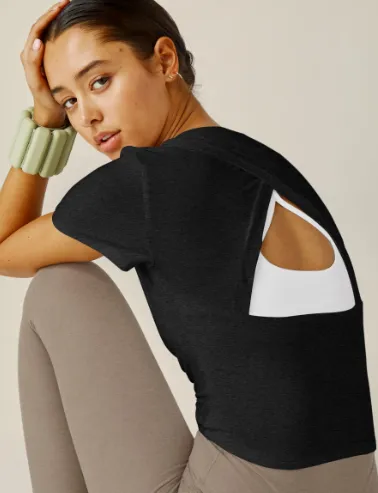 Beyond Yoga Featherweight Peekaboo Cropped Tee