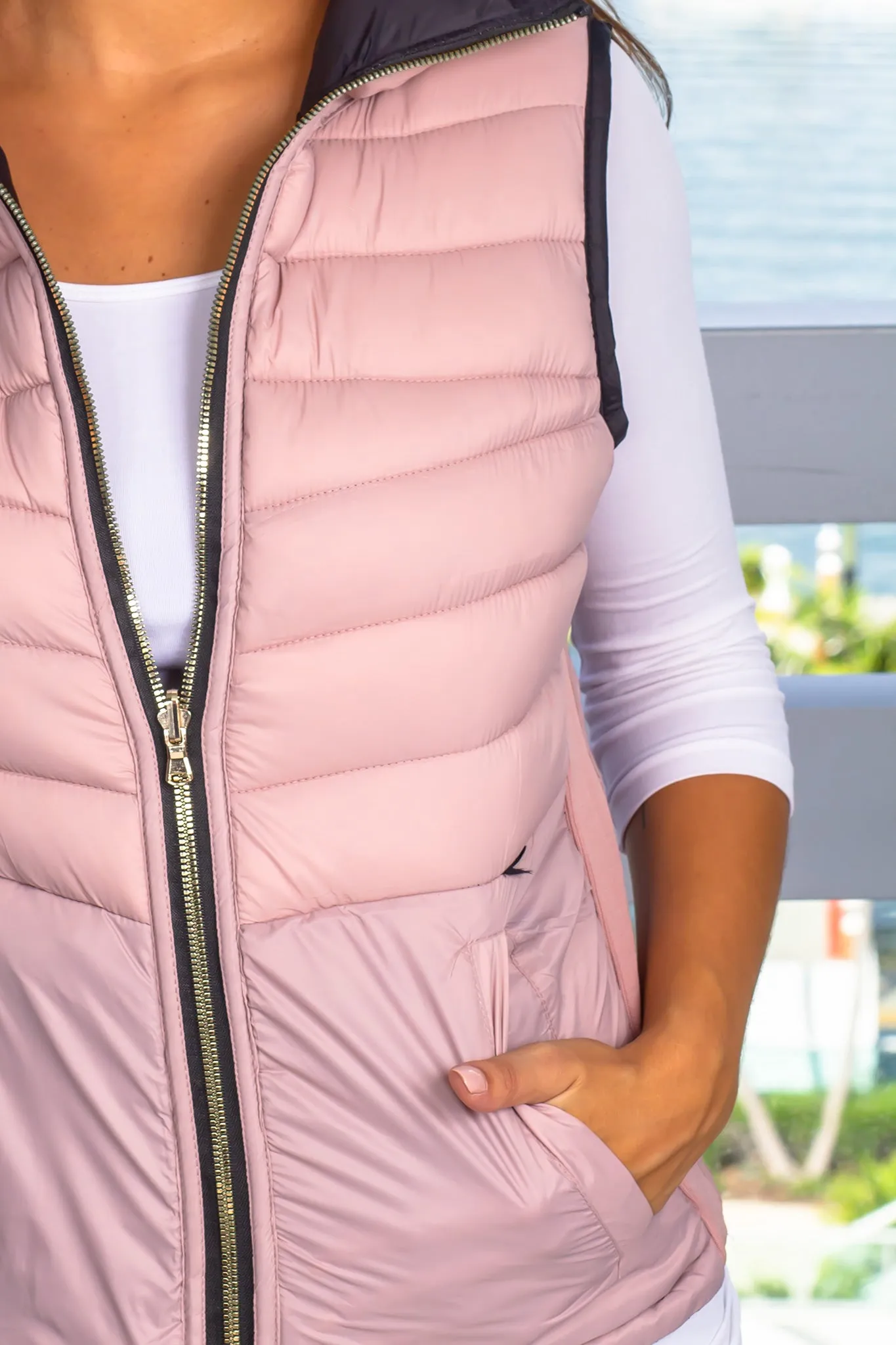 Black and Mauve Reversible Puffer Vest