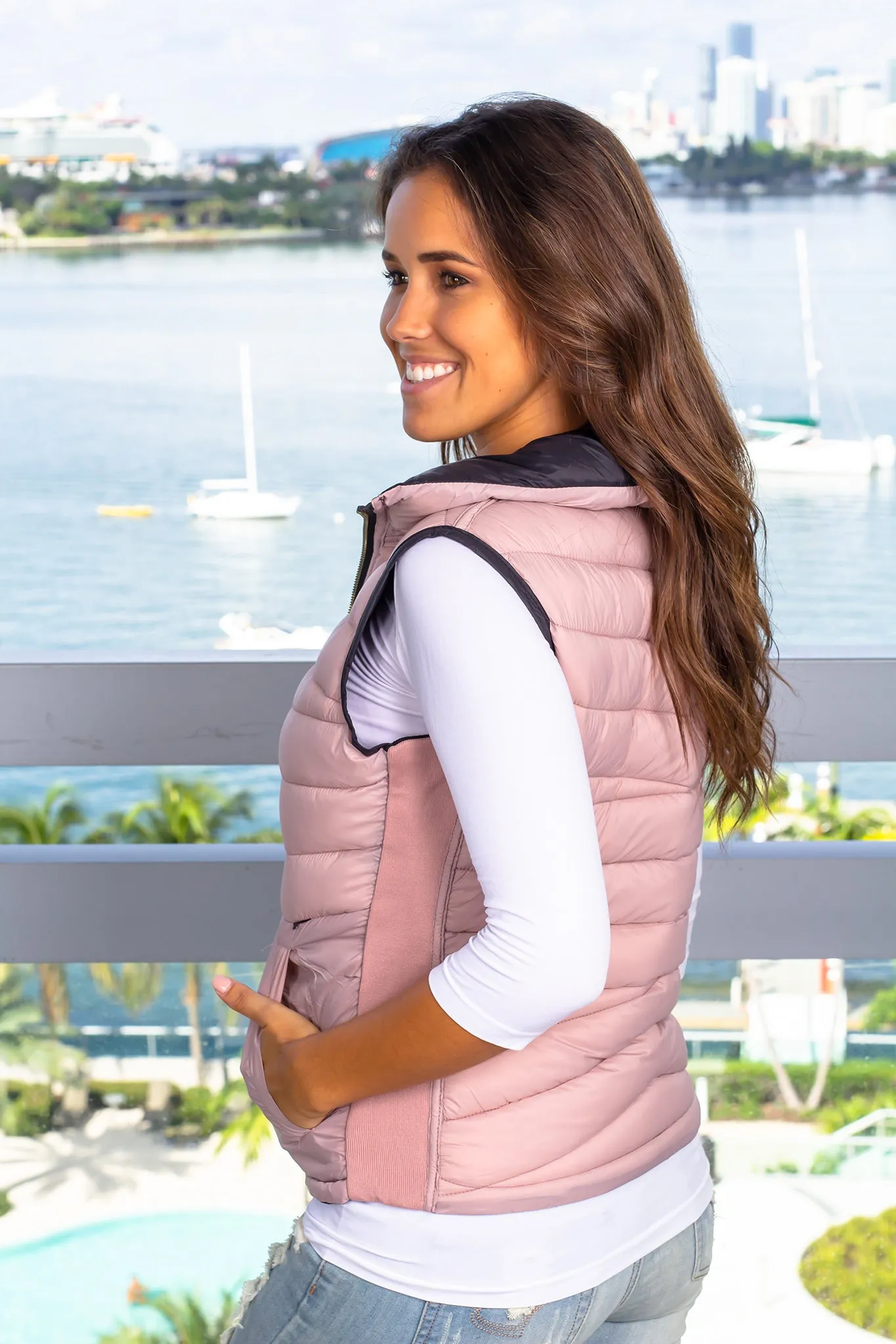 Black and Mauve Reversible Puffer Vest