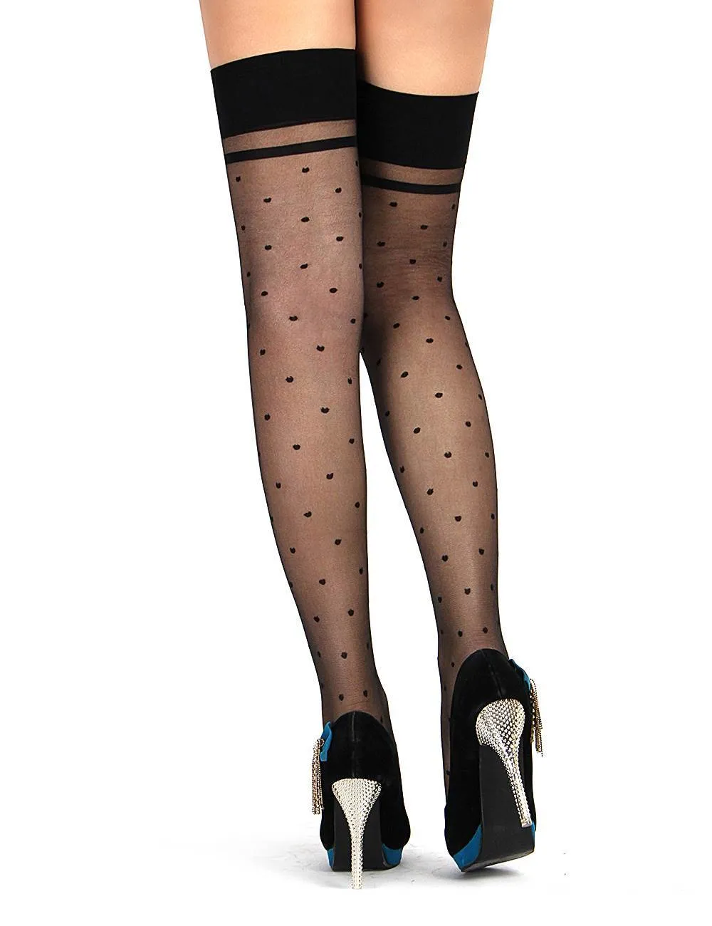 Black Polka-Dot Stockings - One Size Fits Most