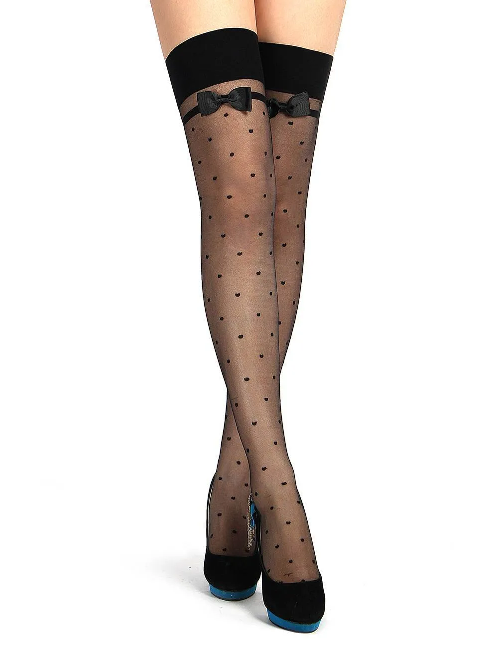 Black Polka-Dot Stockings - One Size Fits Most