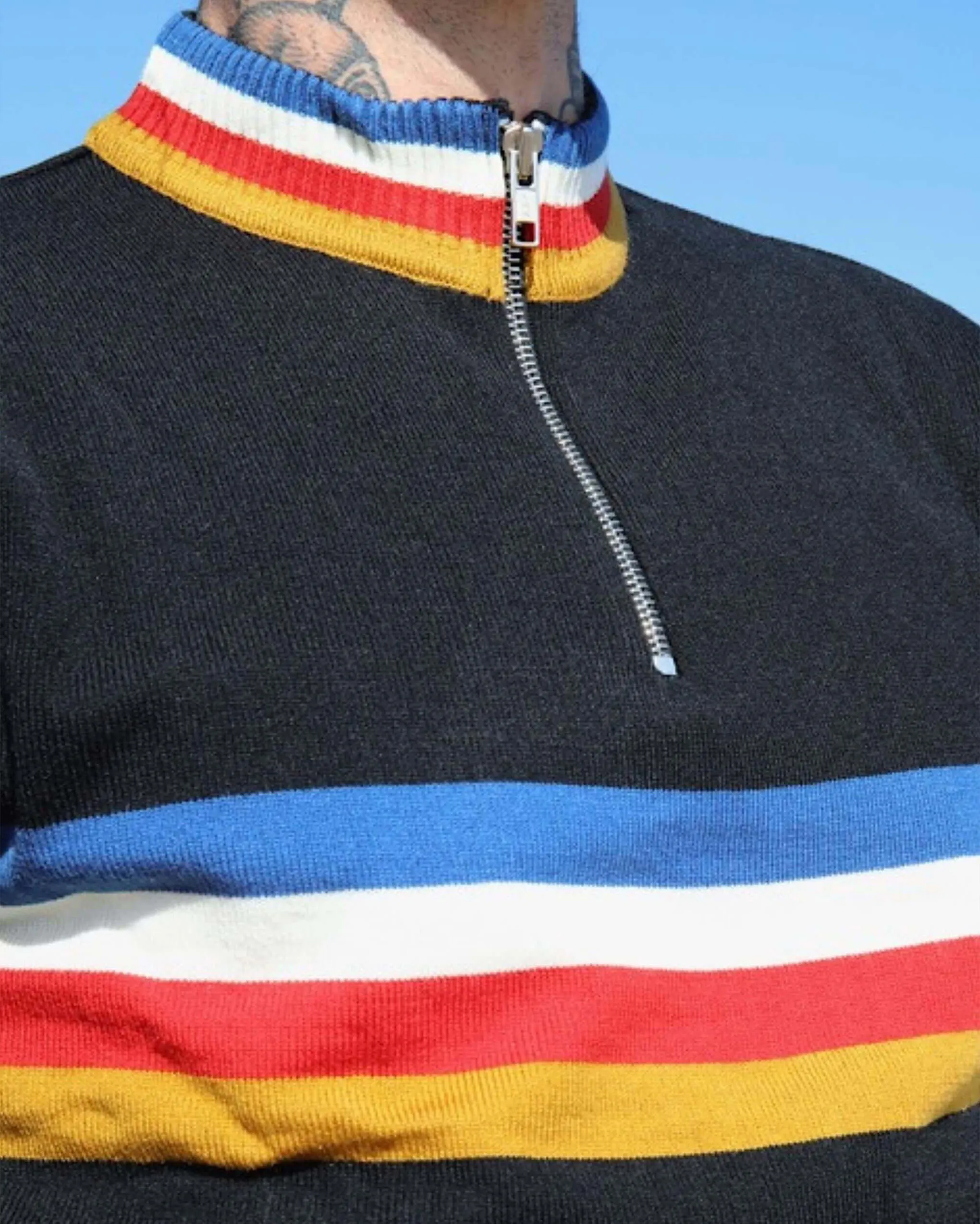 Black Retro Zip Neck Jumper