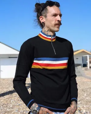 Black Retro Zip Neck Jumper