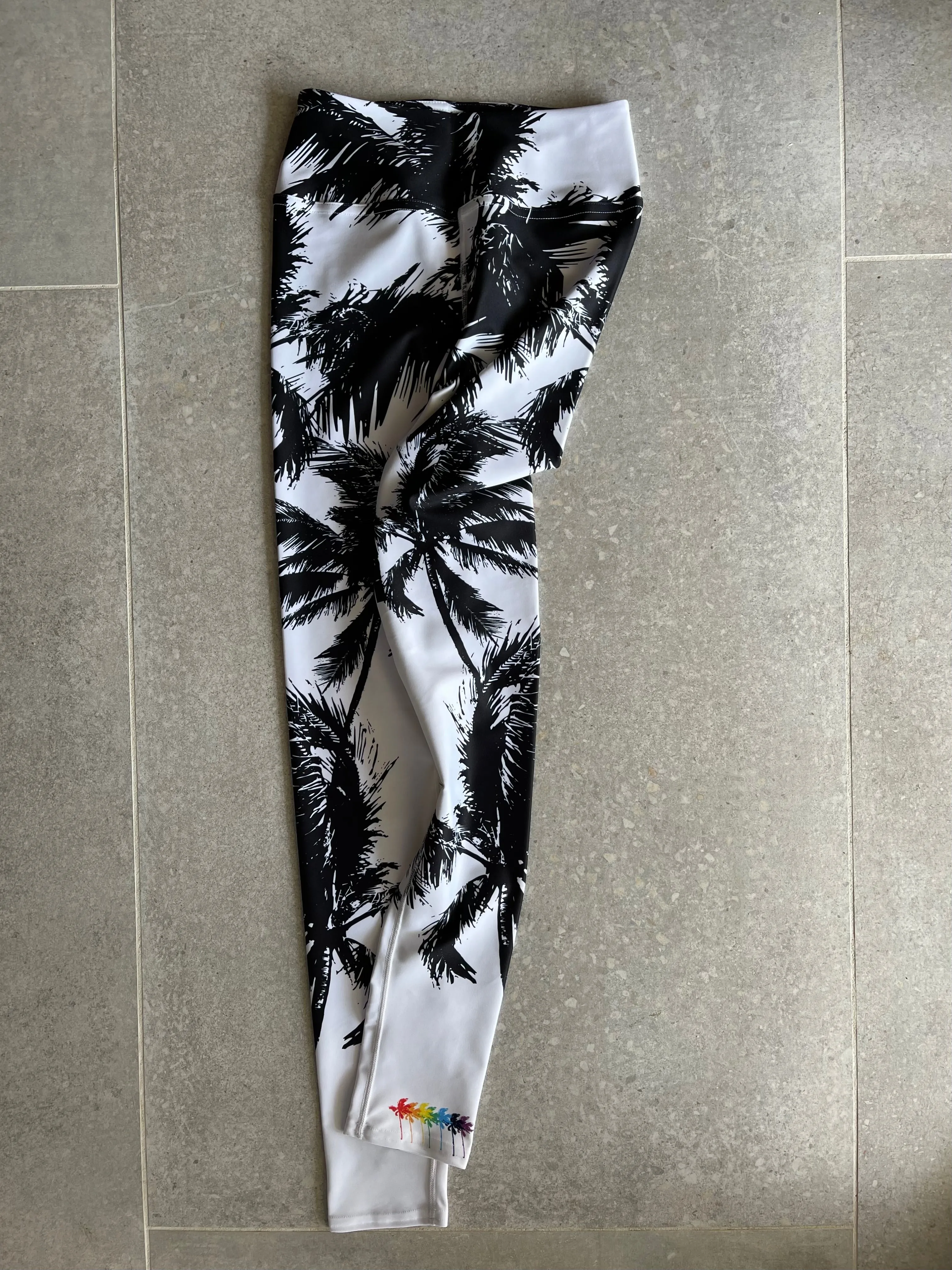 Black   White Palm Tree High Waist Yoga Leggings