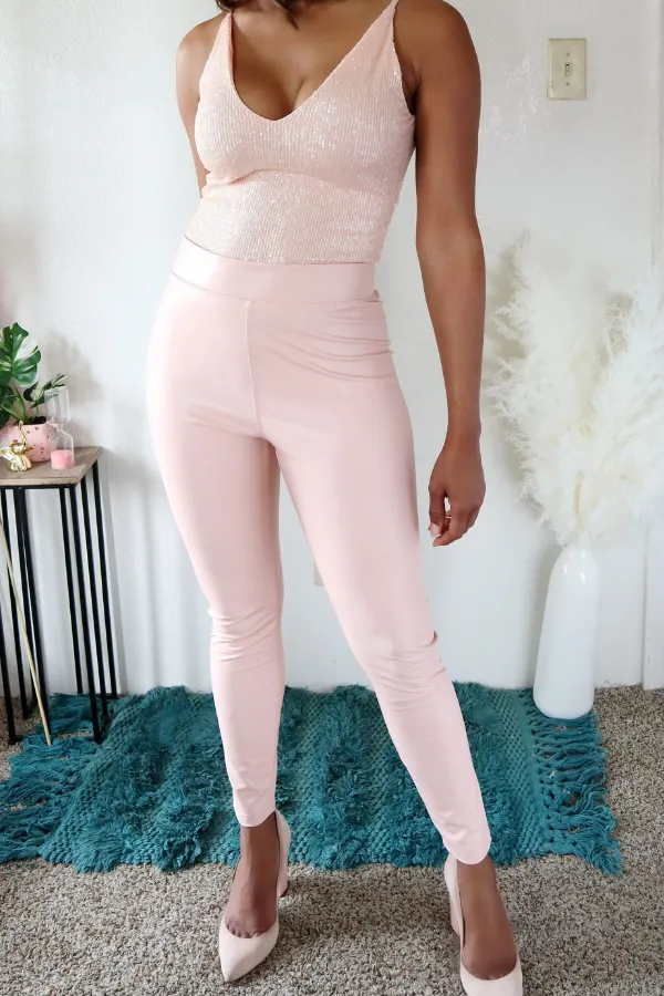 Blush Pink Faux Leather Leggings