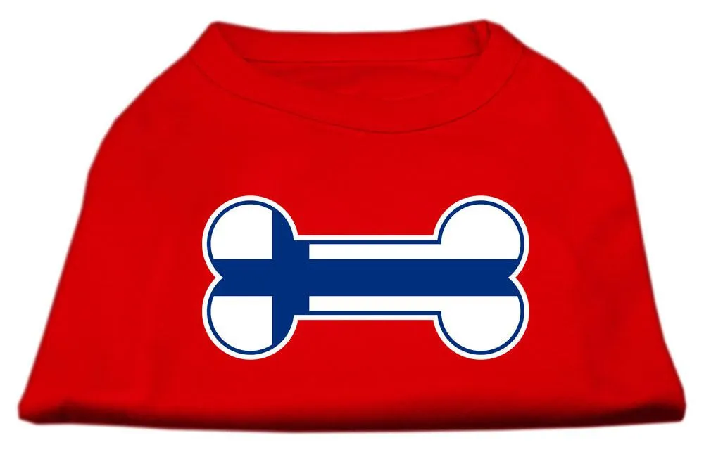 Bone Shaped Finland Flag Screen Print Shirts Red XS (8)