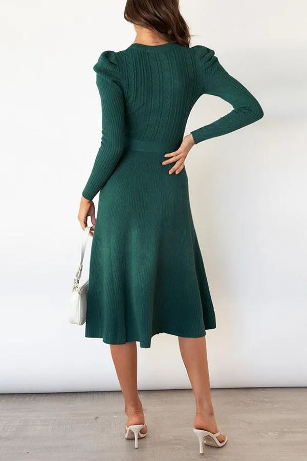 Bubble Long-sleeved Knitted Mid-length Dress