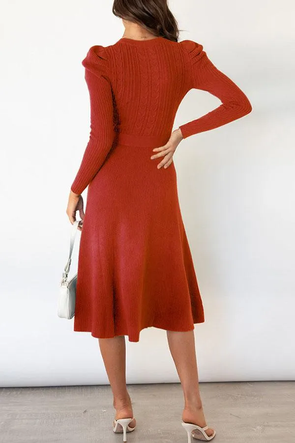 Bubble Long-sleeved Knitted Mid-length Dress