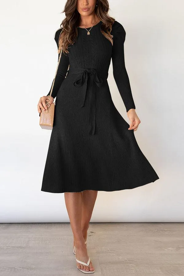 Bubble Long-sleeved Knitted Mid-length Dress