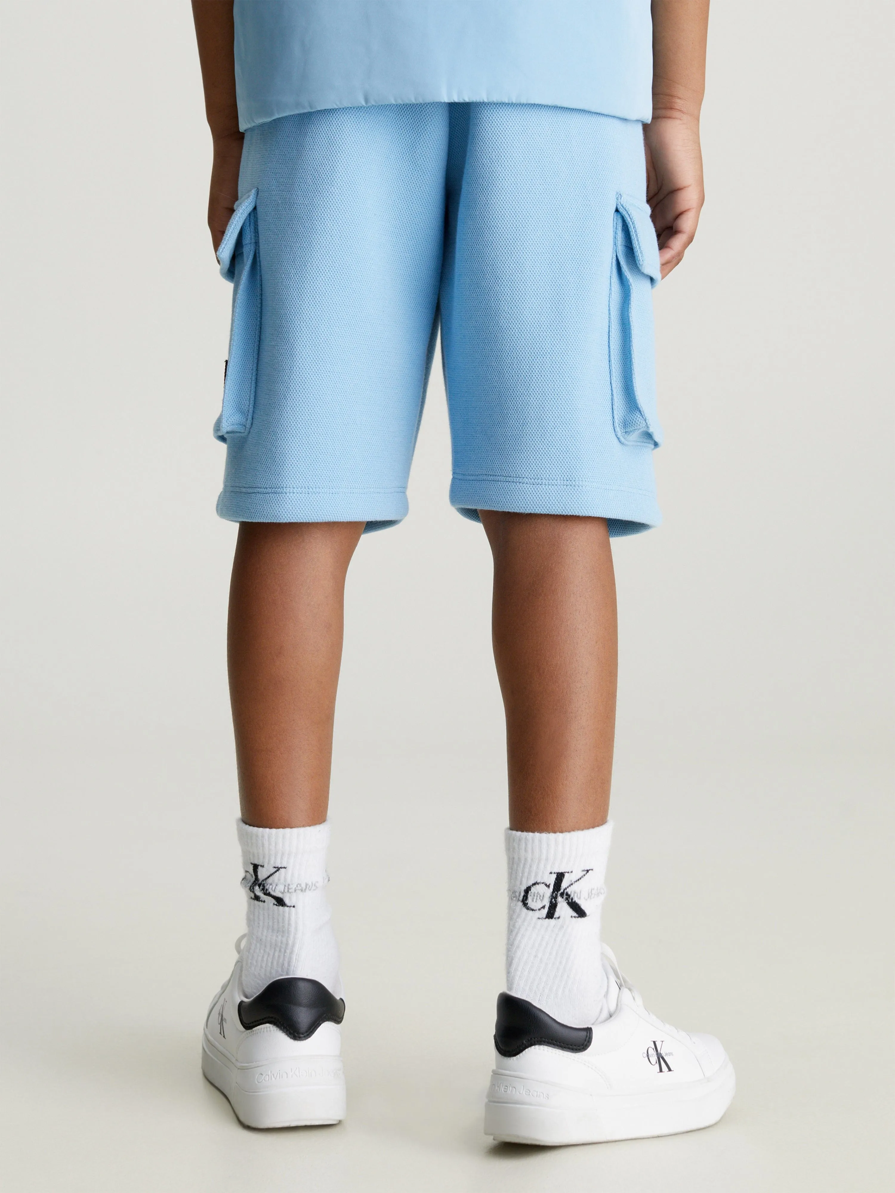 Calvin Klein Boys Pique Cargo Shorts in Blue