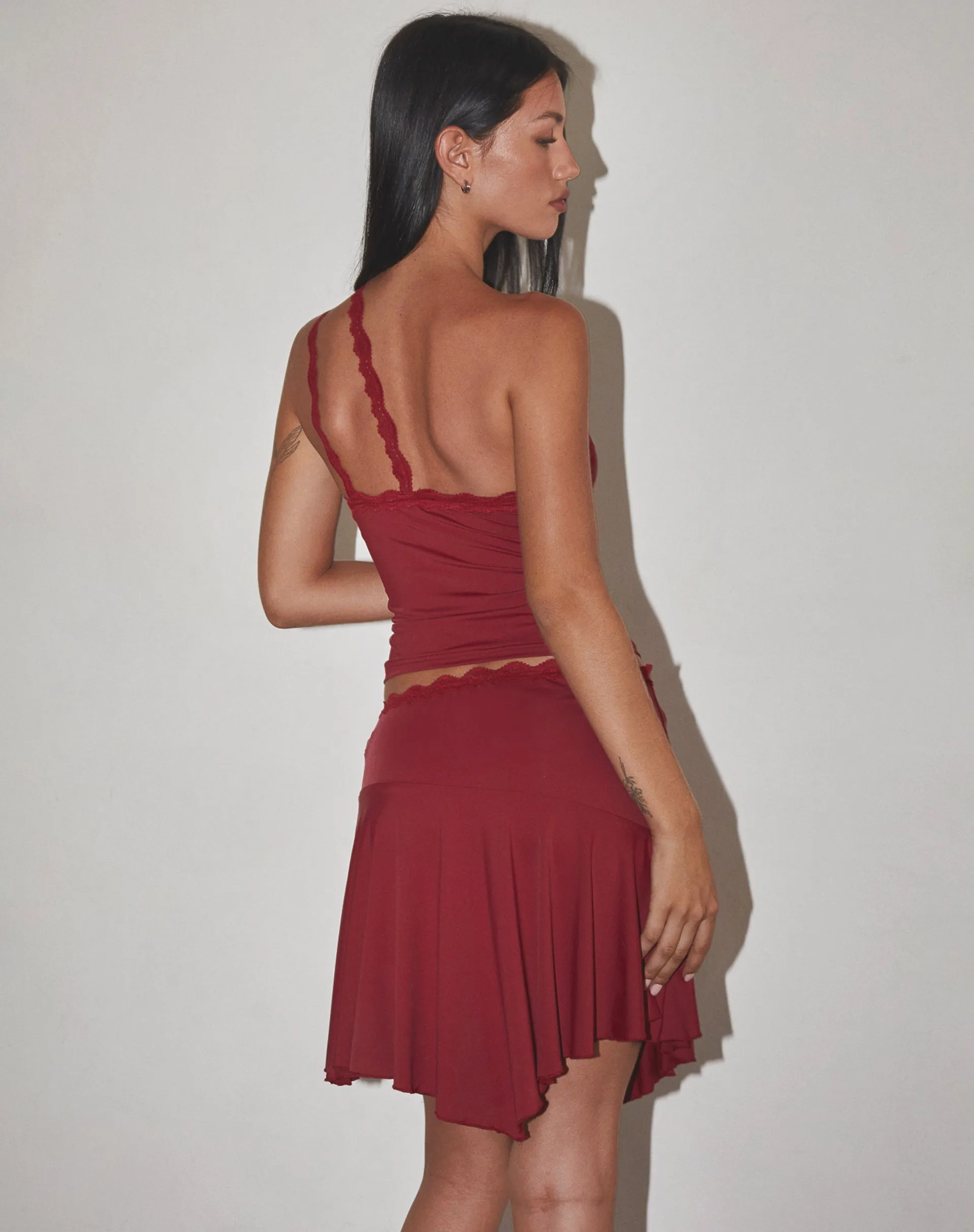 Carolina One Shoulder Top in Dark Cherry