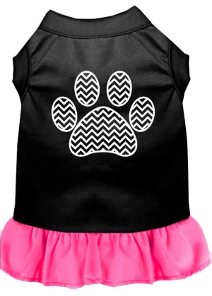 Chevron Paw Screen Print Dress Black With Bright Pink Sm (10)