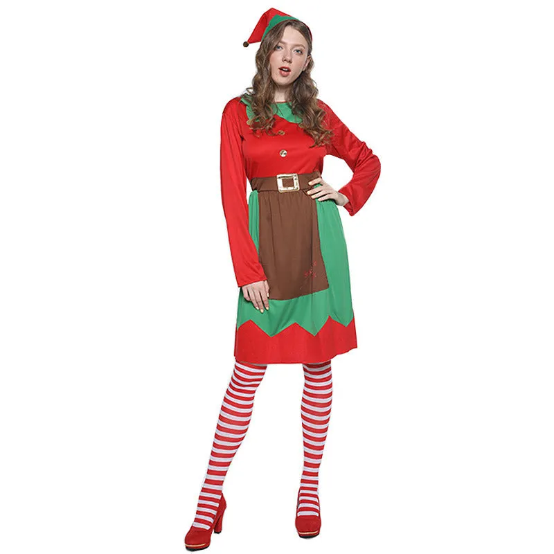 Christmas Elf Parent-child Costume Accessories Family Atmosphere Hat Tops Pants Dress Party Active Stage Perform Cosplay Holidy