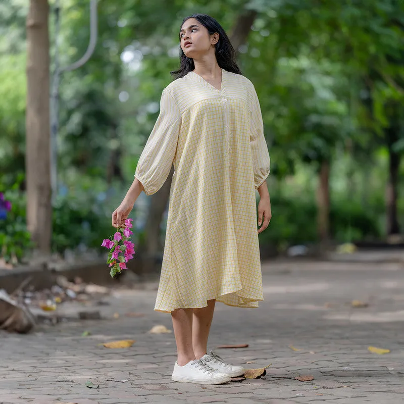 Cotton Midi Dress for Women | Natural Dyed | Cream & Yellow