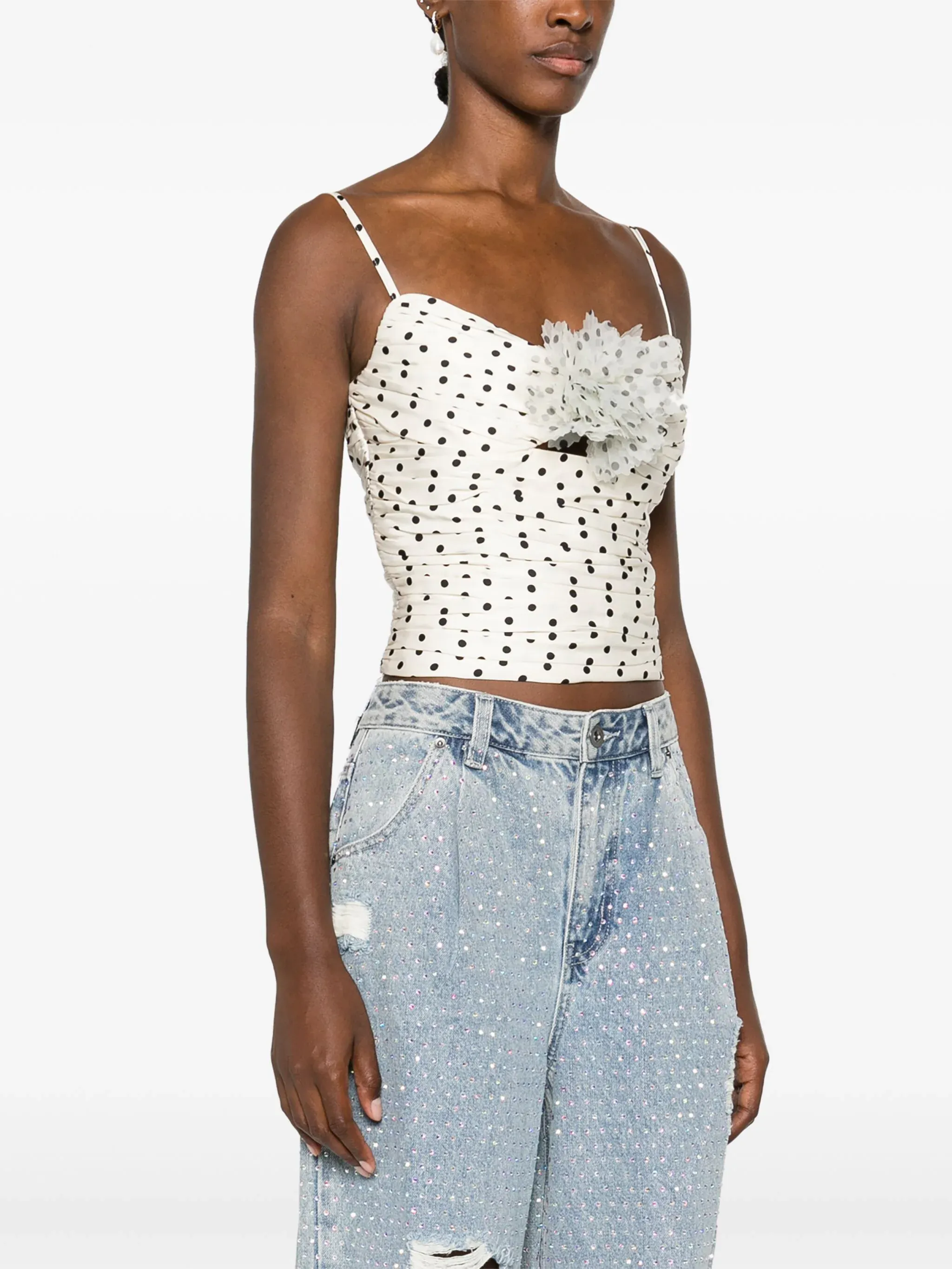 Cream Polka Dot Satin Top