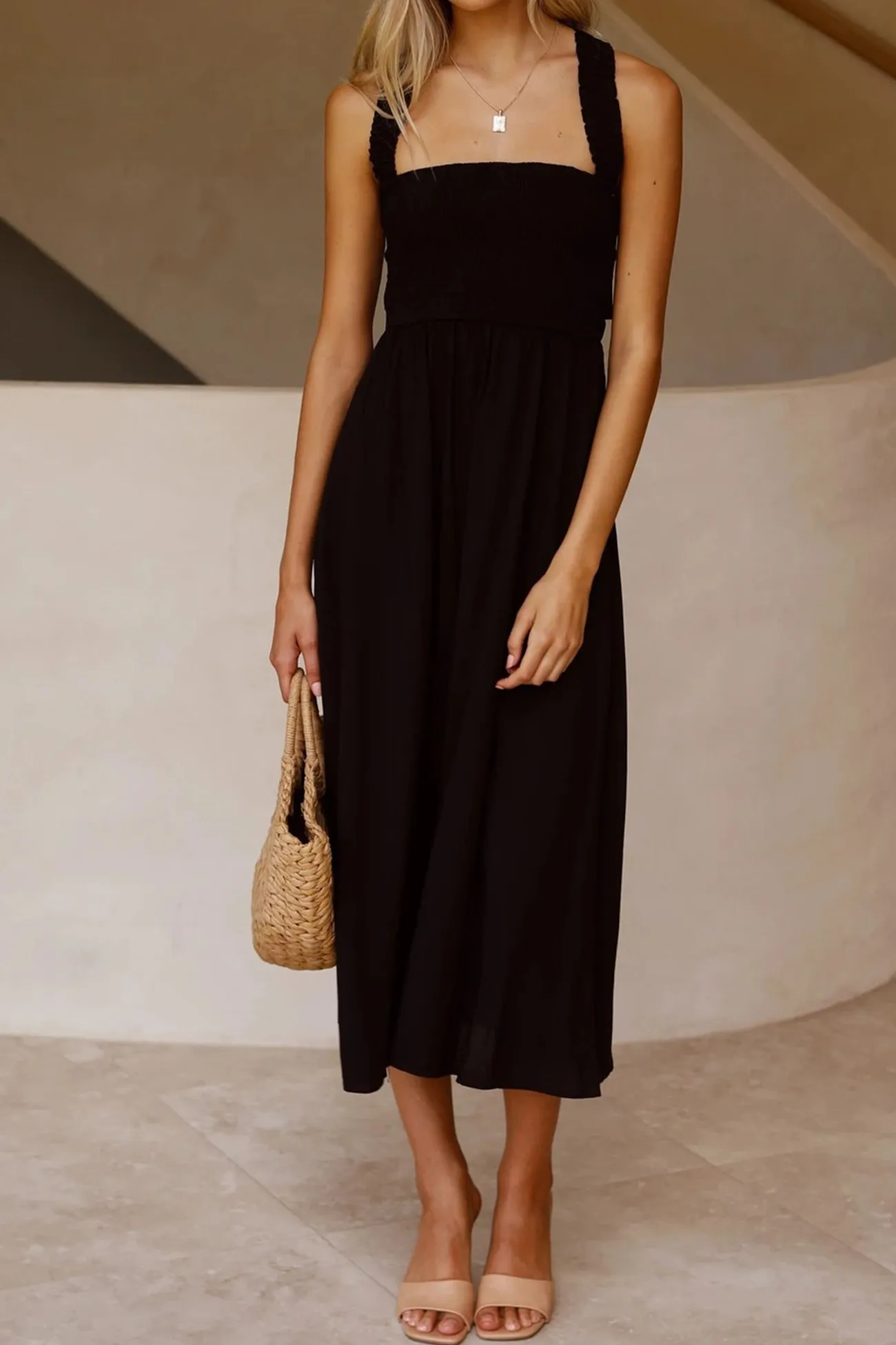 Crisscross Tie-back Midi Dress