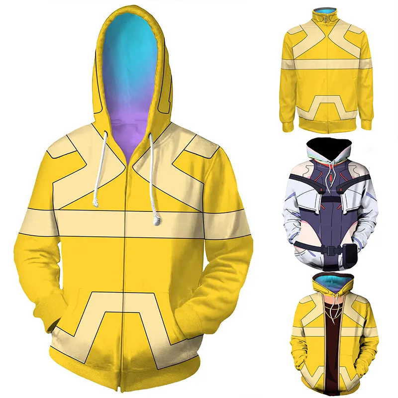 Cyberpunk Hoodie Cyberpunk Yellow Sweatshirts Halloween Hooded Zipper Jacket