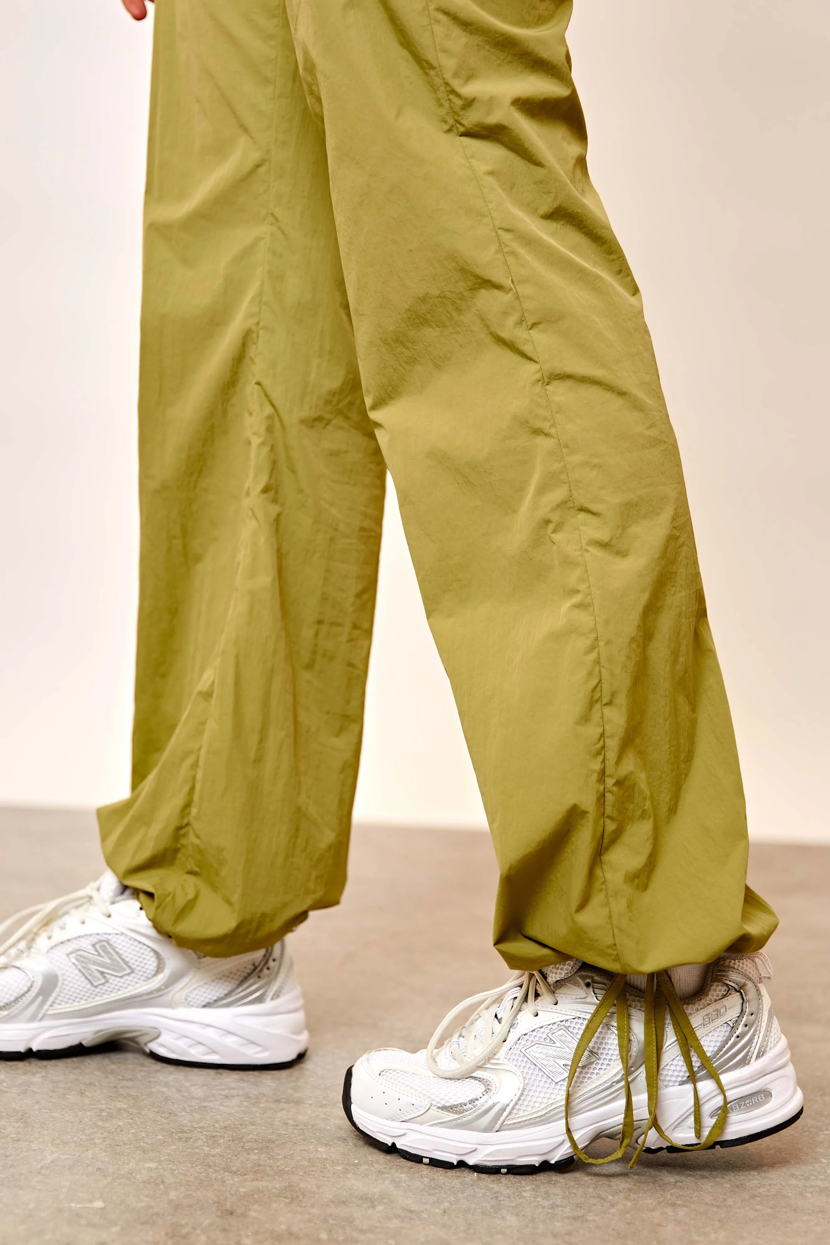 Daisy Street Relaxed Mid Rise Flared Nylon Trousers