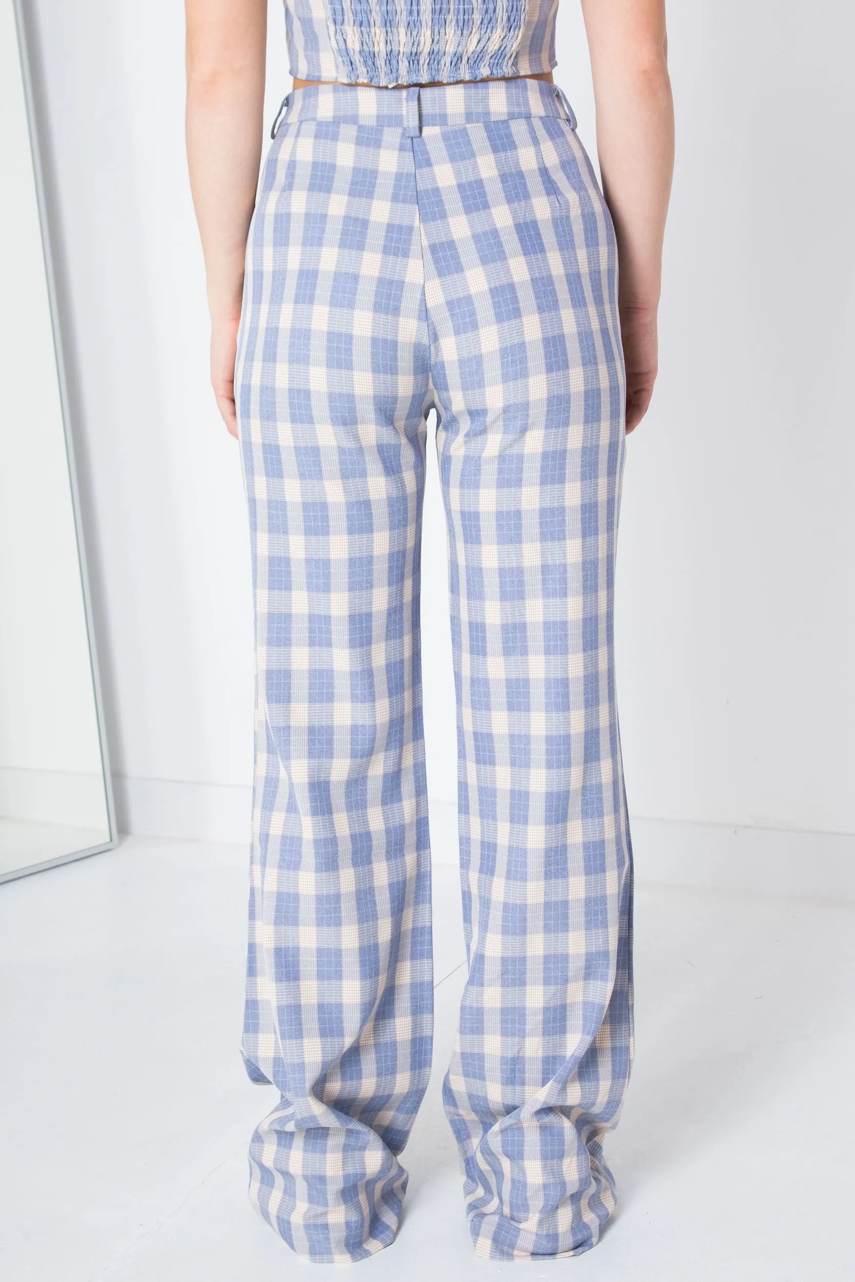 Daisy Street Straight Leg Flared Trousers in Check Print