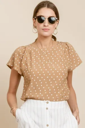 Danielle Polka Dot Top in Caramel