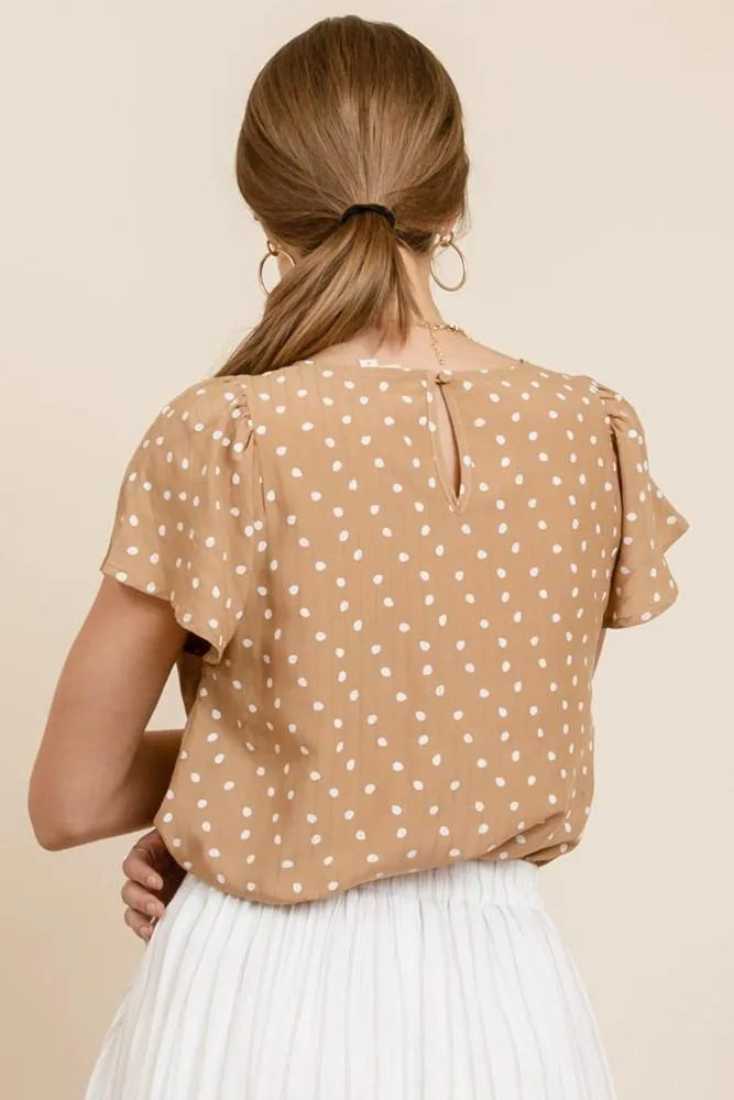 Danielle Polka Dot Top in Caramel