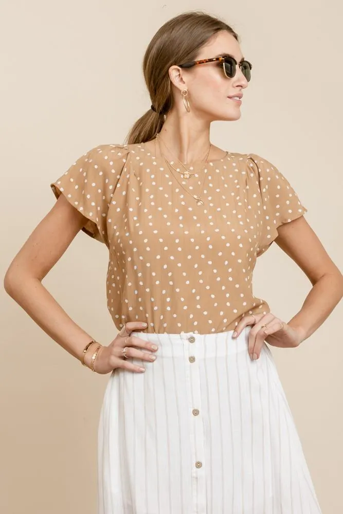 Danielle Polka Dot Top in Caramel