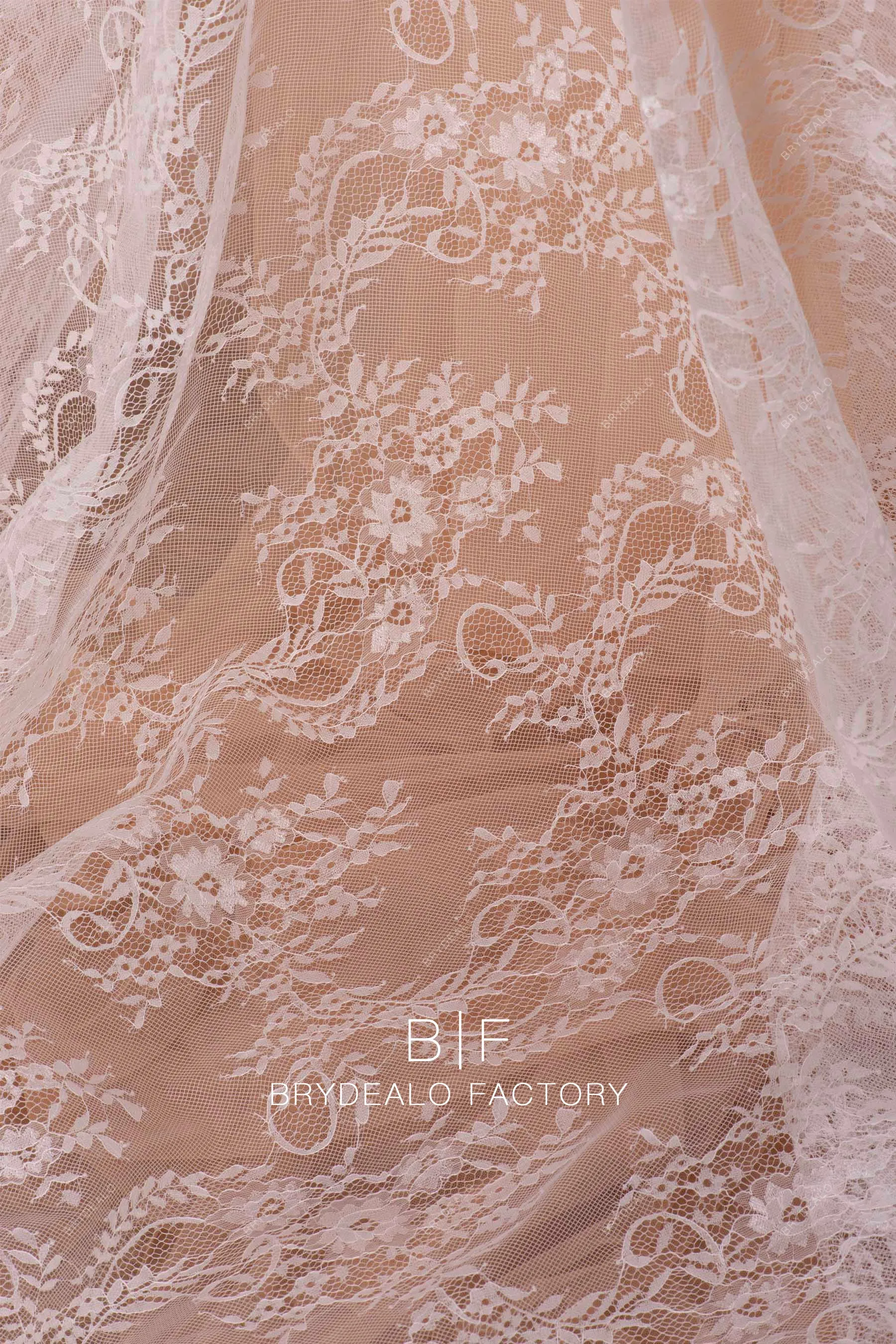 Double Border Phoenix Tail Flower Chantilly Lace Fabric Online