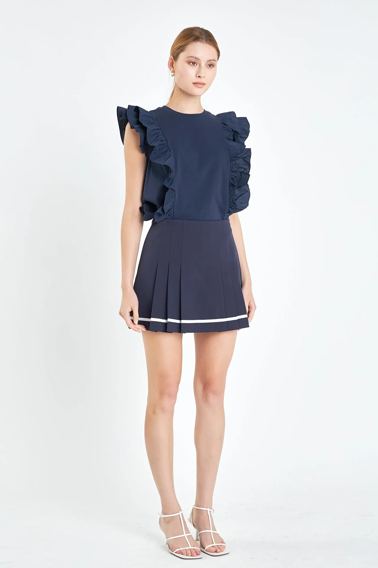 English Factory - Pleated Contrast Mid Rise Skorts