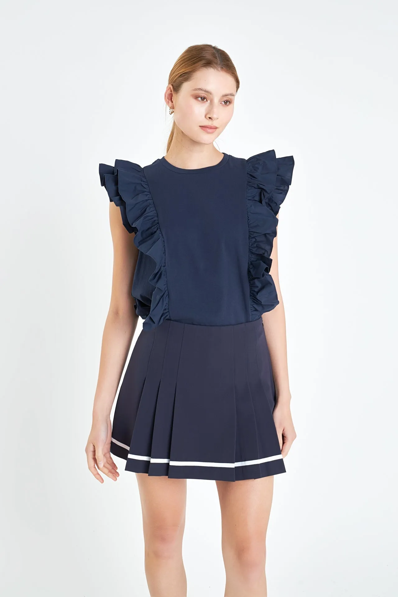 English Factory - Pleated Contrast Mid Rise Skorts