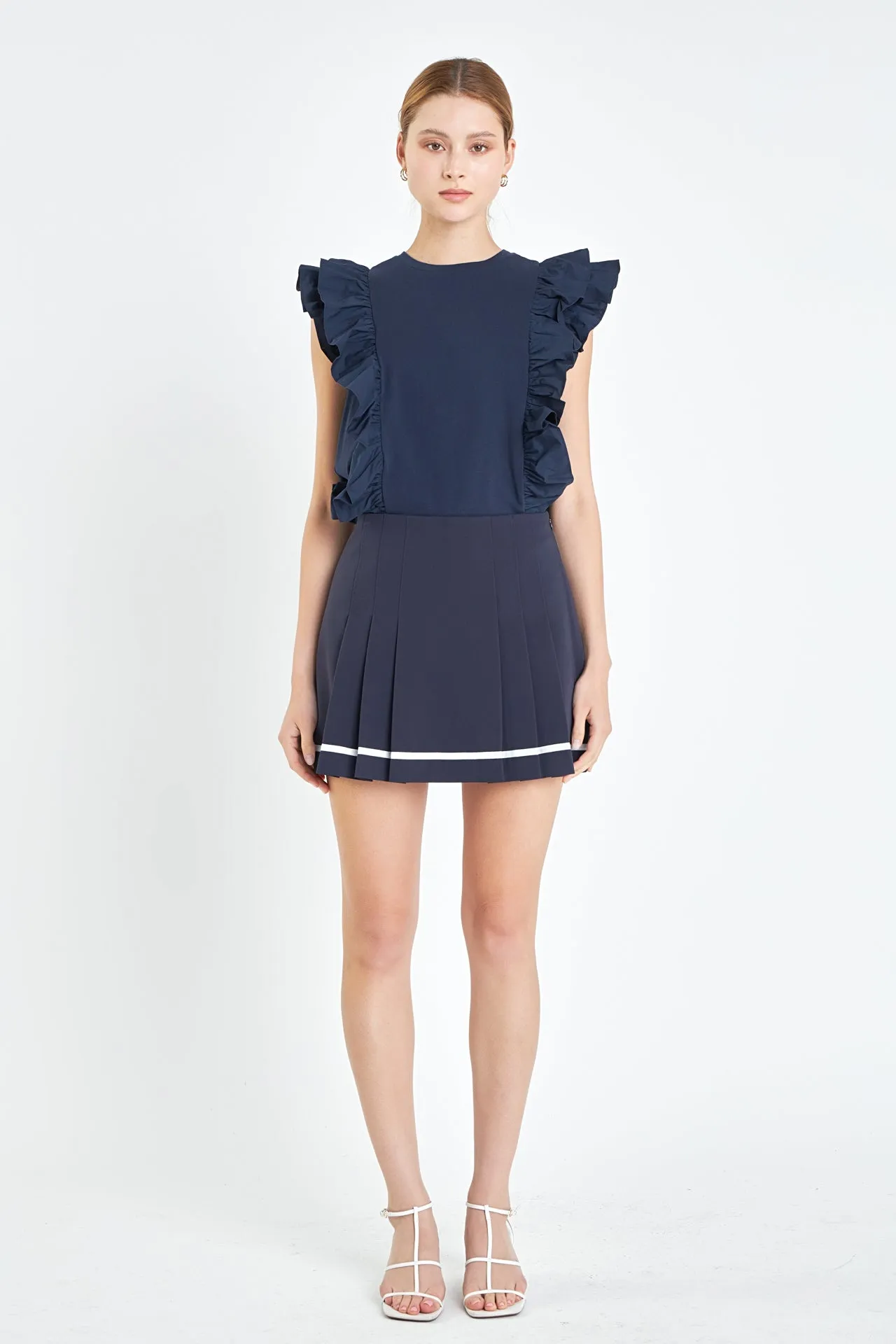 English Factory - Pleated Contrast Mid Rise Skorts