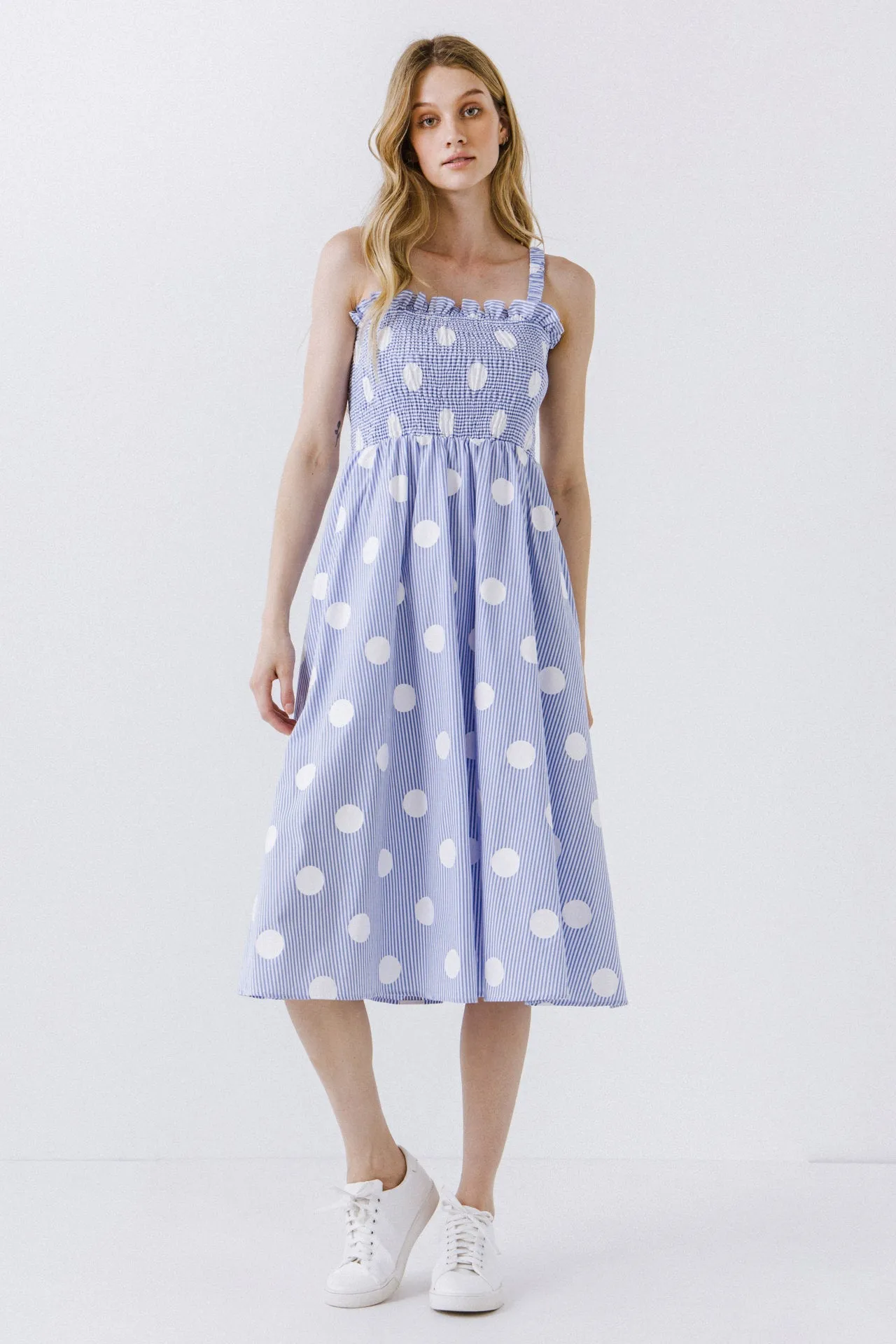 English Factory - Polka Dot Smocked Flare Dress