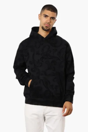 Essentials By Drill Clothing Flocked Patterned Drop Shoulder Hoodie - Black