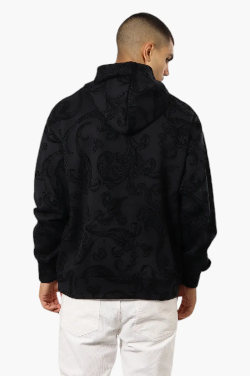 Essentials By Drill Clothing Flocked Patterned Drop Shoulder Hoodie - Black