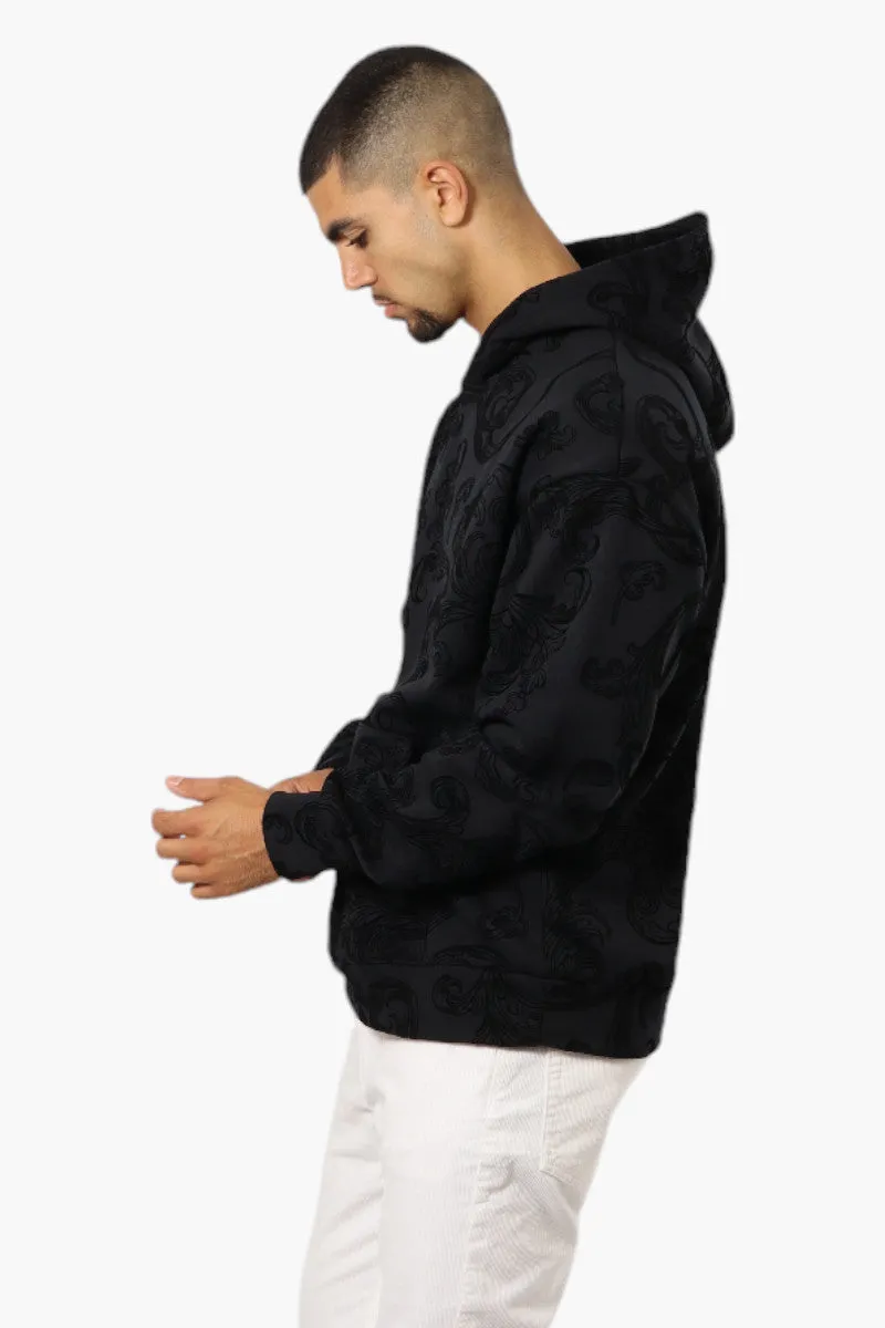 Essentials By Drill Clothing Flocked Patterned Drop Shoulder Hoodie - Black