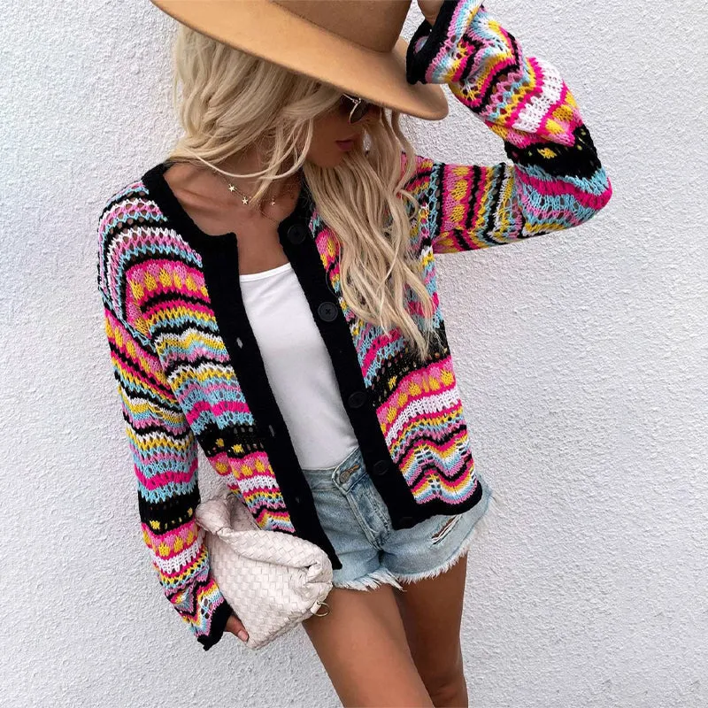 Fun Summer Crochet Style Hollow Out Long Sleeve Knit Cardigans