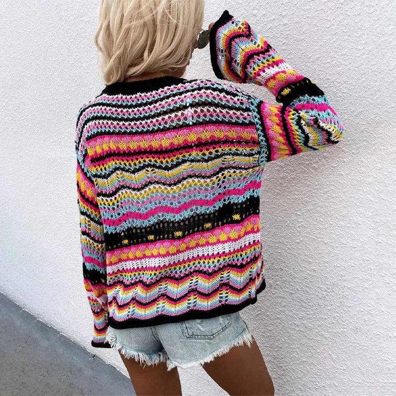 Fun Summer Crochet Style Hollow Out Long Sleeve Knit Cardigans