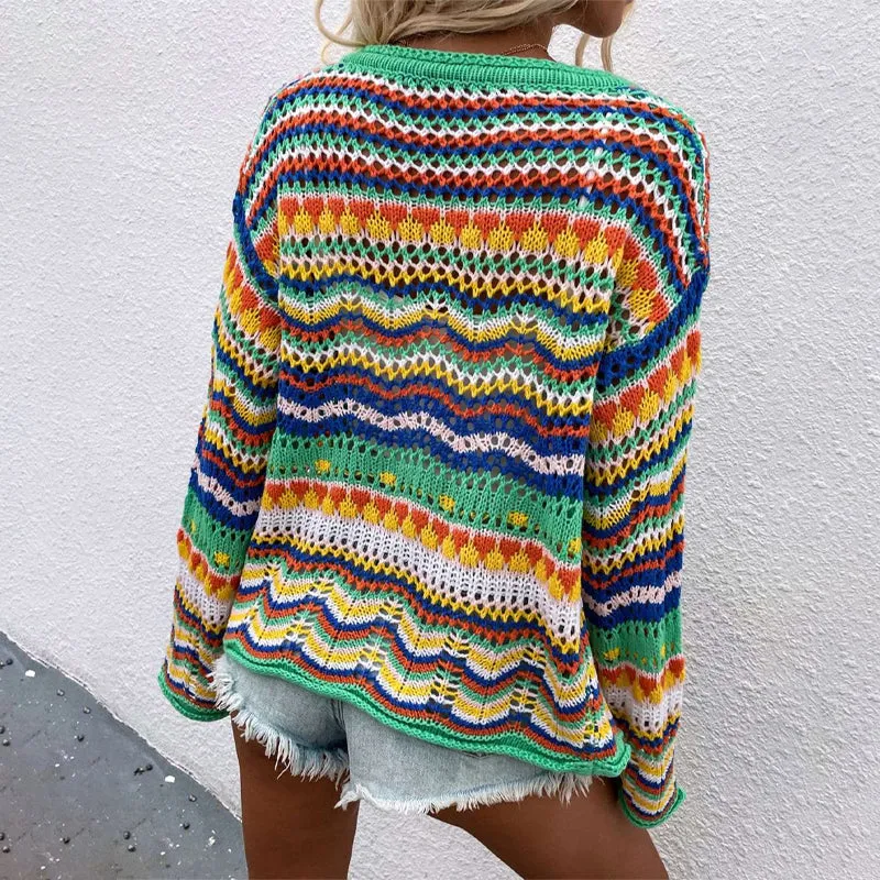 Fun Summer Crochet Style Hollow Out Long Sleeve Knit Cardigans