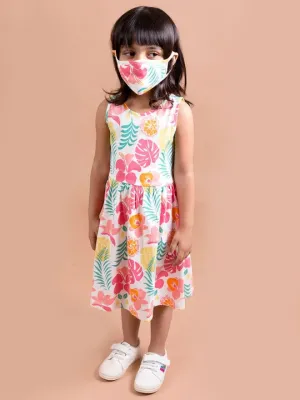 Girls White Pink Floral A-Line Midi Dress - Ps Peaches