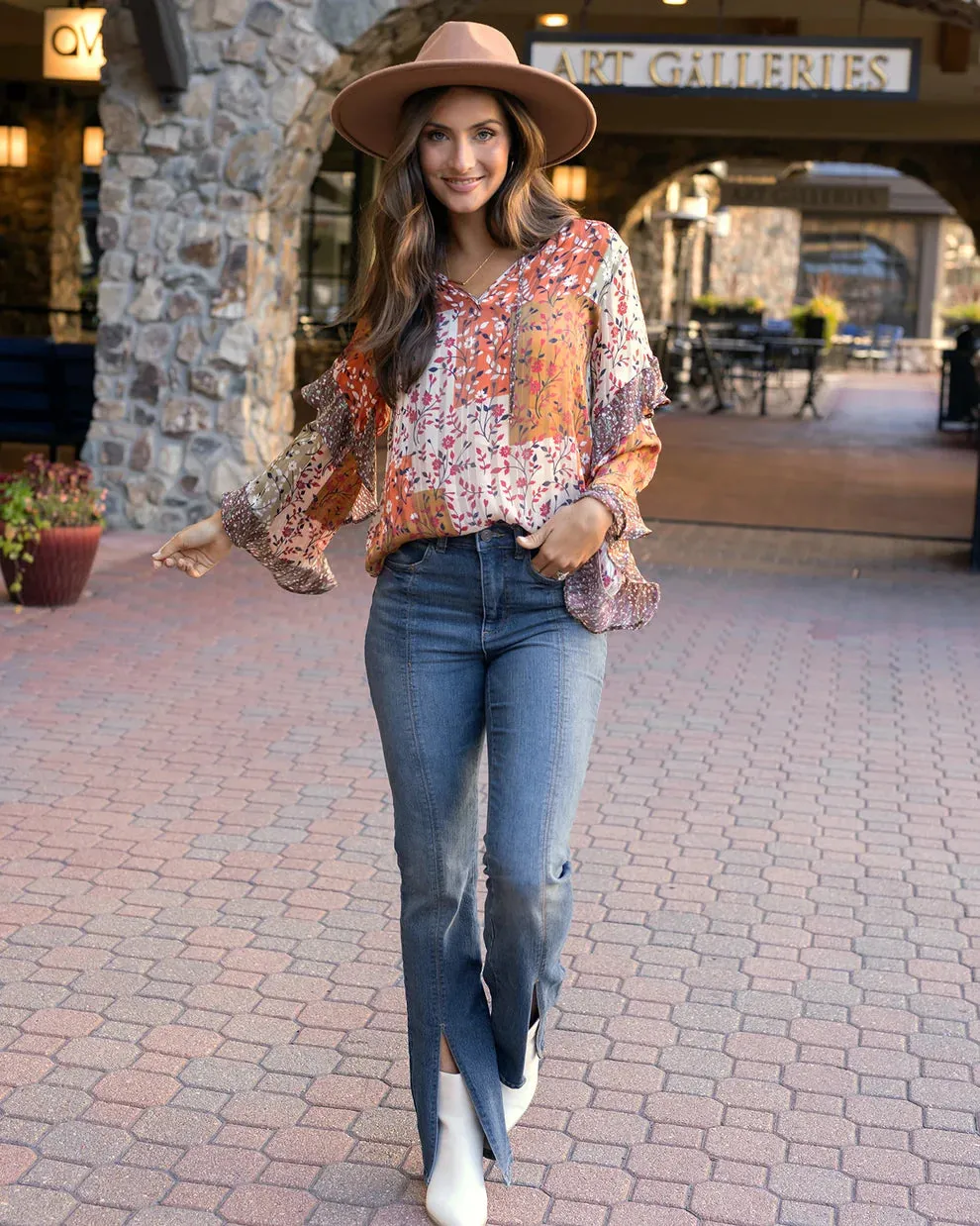 Grace & Lace Mixed Print Ruffle Top - Autumn Patchwork