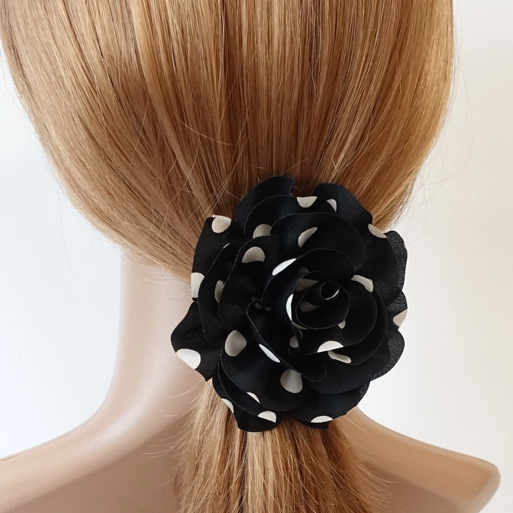 Handmade Polka Dot Print Flower Hair Elastics Ponytail Holder