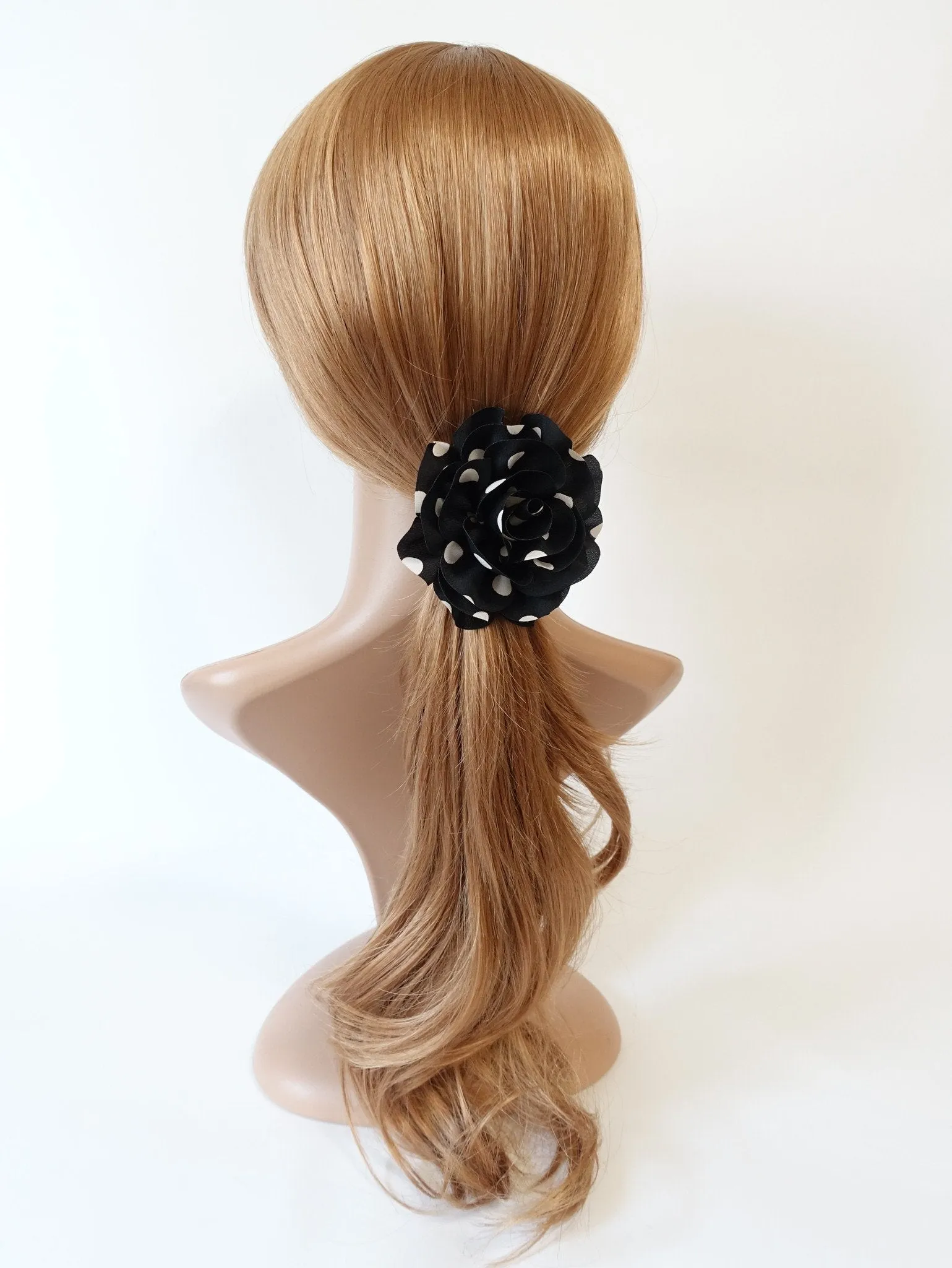 Handmade Polka Dot Print Flower Hair Elastics Ponytail Holder