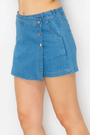 High Rise Buttoned Denim Skorts