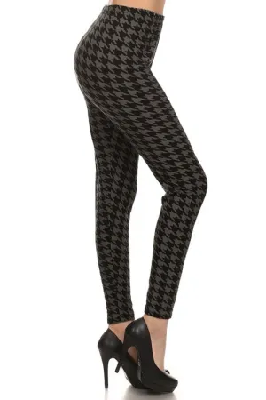 High-Waist Houndstooth Leggings in Black & Grey - Plus