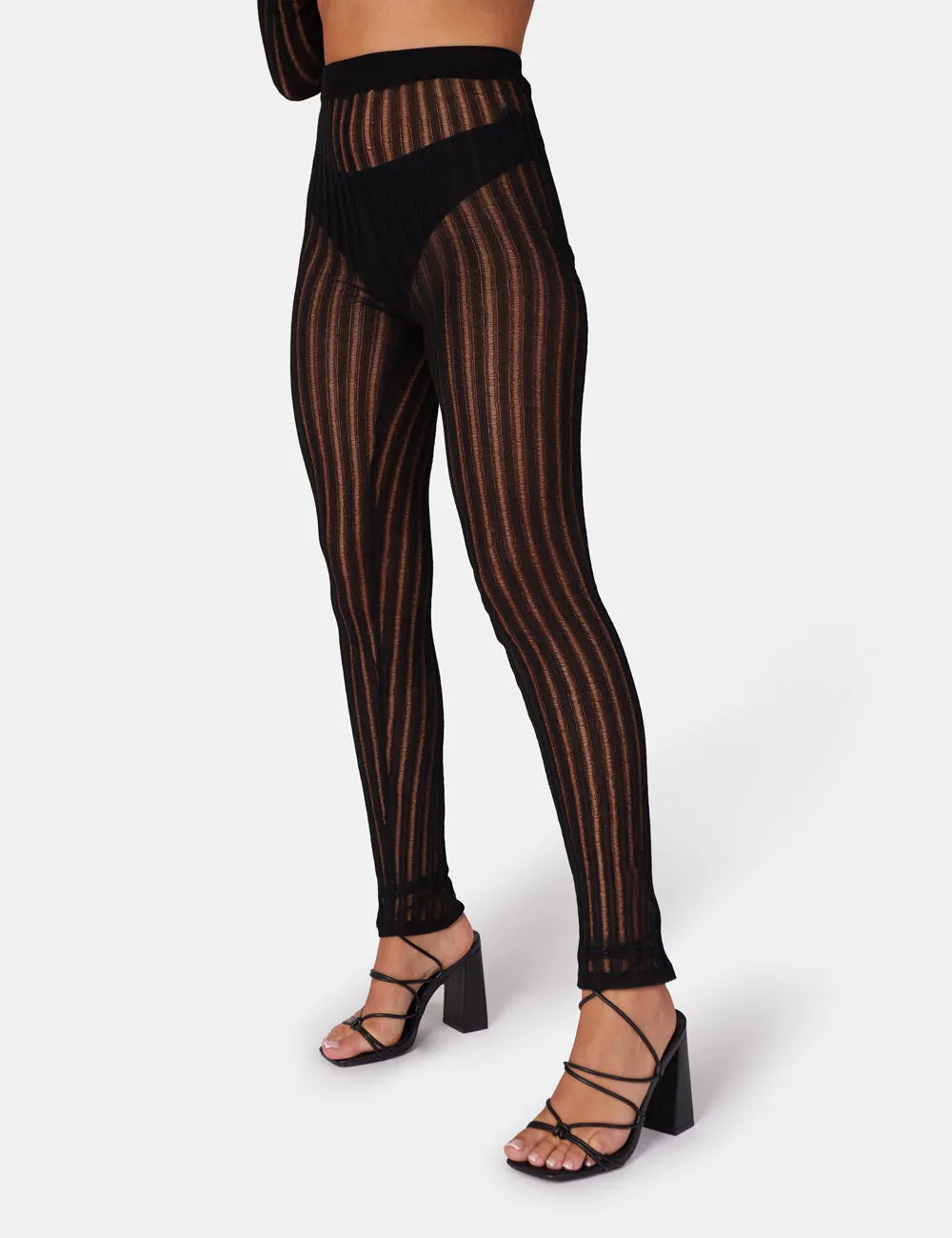 High Waisted Ladder Stitch Knitted Leggings